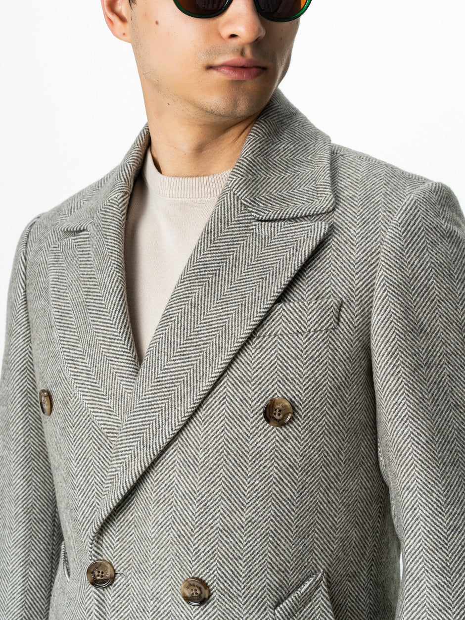 Palton Barbati La Doua Randuri Herringbone Din Lana Verde Olive BMan0007 (3)