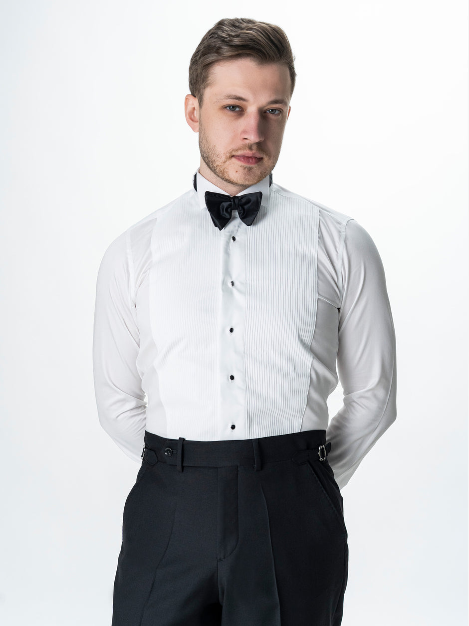 Camasa Alba Mire Barbati Cu Plastron Guler Randunica BMan0046 (4)