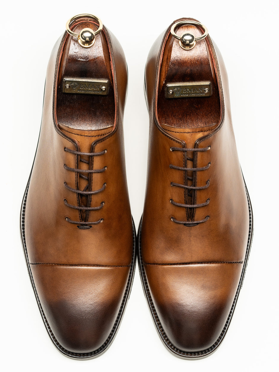 Pantofi Eleganti Barbati Oxford Cap Toe Maro Coniac Piele Naturala Bman0414 (4)
