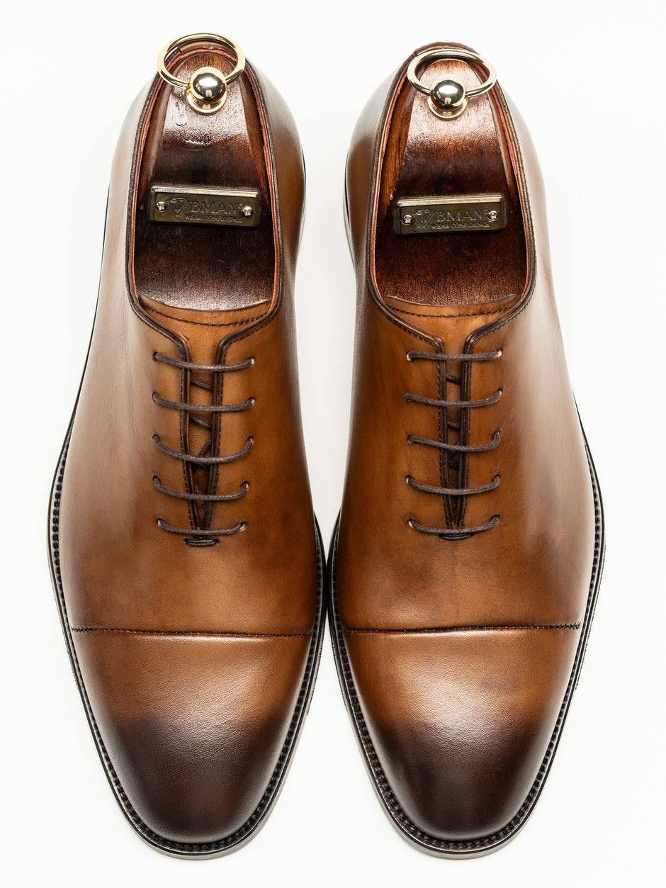 Pantofi Oxford Barbati Maro Coniac Design Cap Toe Bman0414 (4)