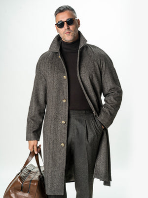 Palton Barbati Iarna Cafeniu 100% Lana Herringbone BMan0005