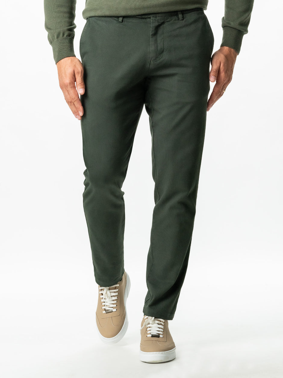 Pantaloni Casual Barbati Verde Inchis Bumbac Natural Toamna & Iarna Design Chinos BMan521 (3)