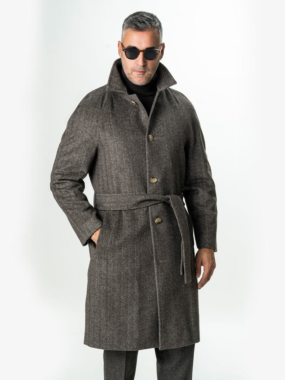 Palton Barbati Iarna Cafeniu 100% Lana Herringbone BMan0005 (1)