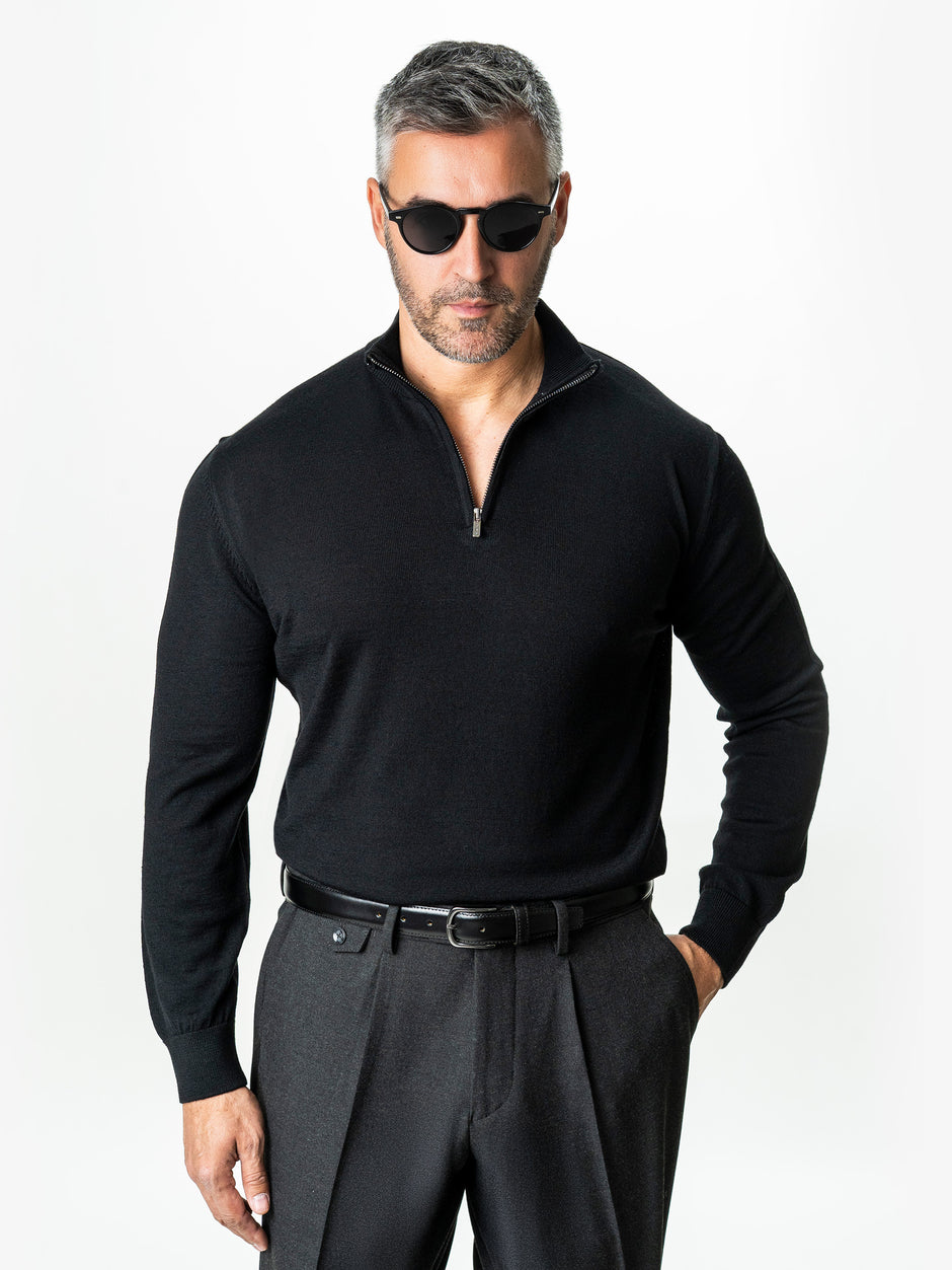 Pulover Cu Fermoar Negru Barbati Office Lana Merino Falco BMan0003 (7)