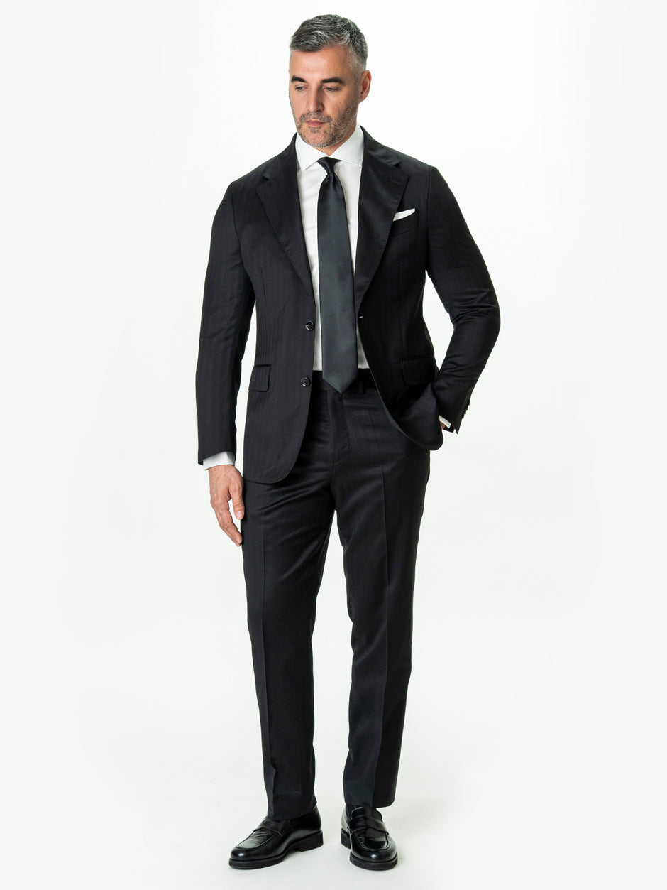 Costum Barbati Negru din 100% lana Italiana 130'S BMan0004 (1)