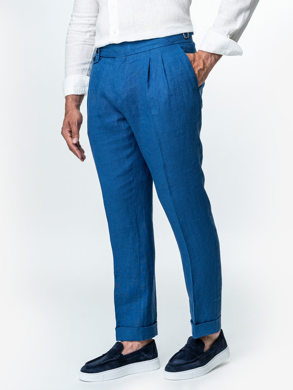 Pantaloni Albastri Cu Pense Barbati Gurkha In Natural Vitale Barberis BMan0013 (6)