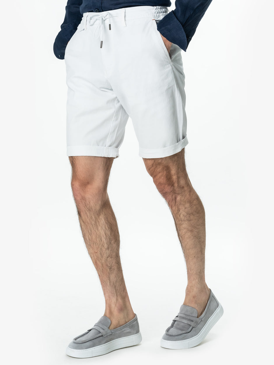 Pantaloni Barbati Scurti Cu Siret De Vara Albi Din 100% Bumbac BMan175 (3)