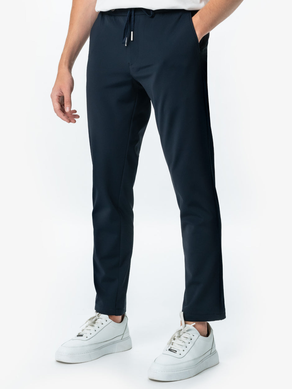 Pantaloni Casual & Office Premium City Flexo Cu Snur Barbati Bleumarin Spandex Milano BMan720 (7)