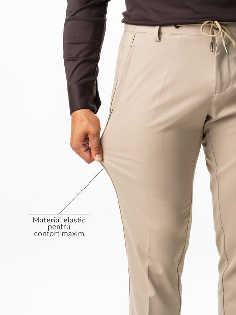 Pantaloni Premium Barbati City Flexo Cu Snur Bej Deschis BMan712 (2)