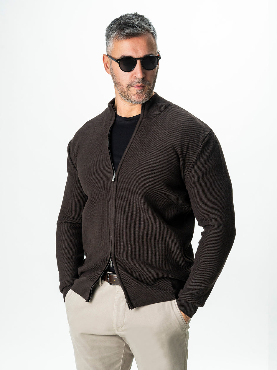 Pulover Barbati Cafeniu Cu Fermoar 100% Bumbac BMan0029 (2)