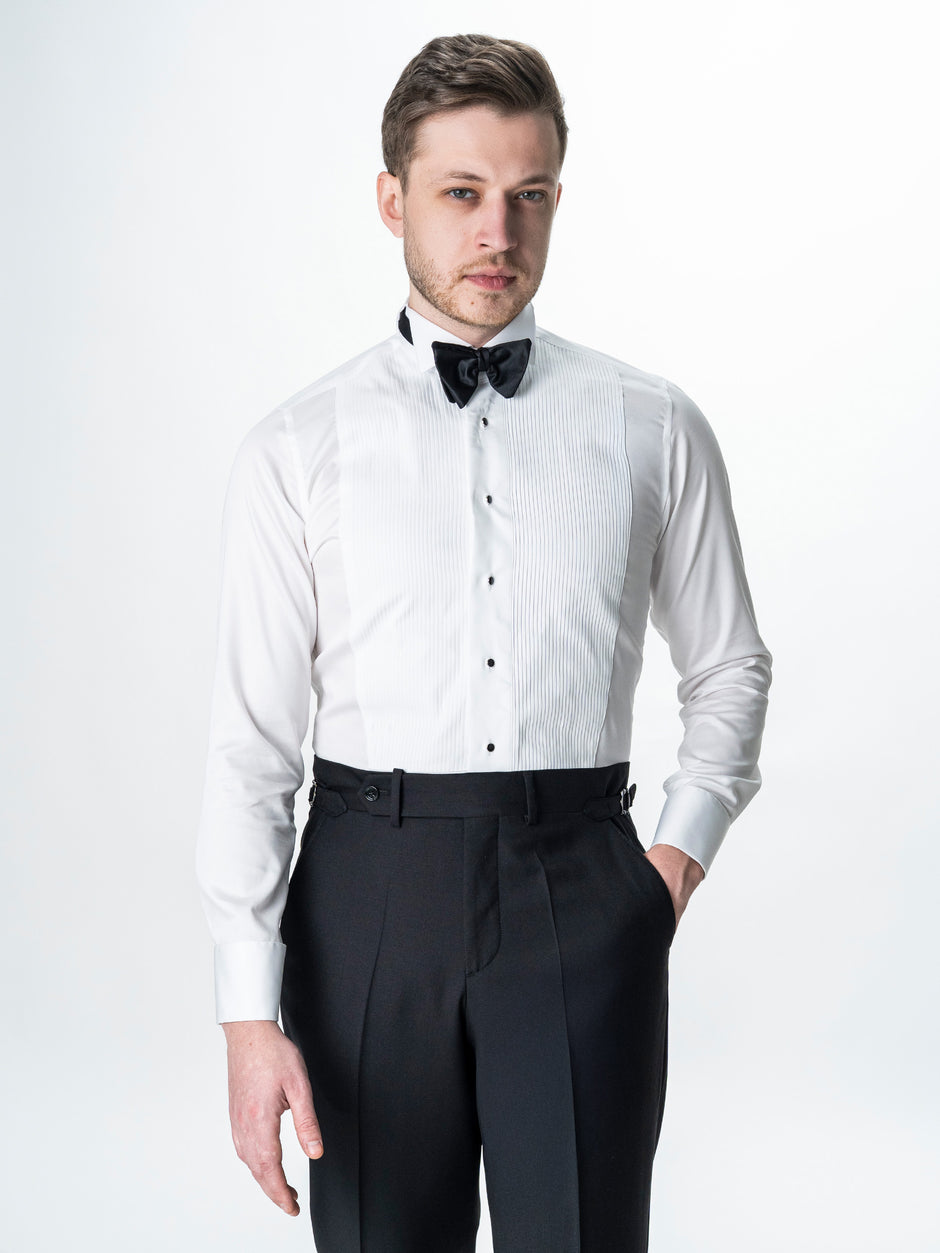 Camasa Alba Mire Barbati De Ceremonie Cu Plastron BMan0080 (6)