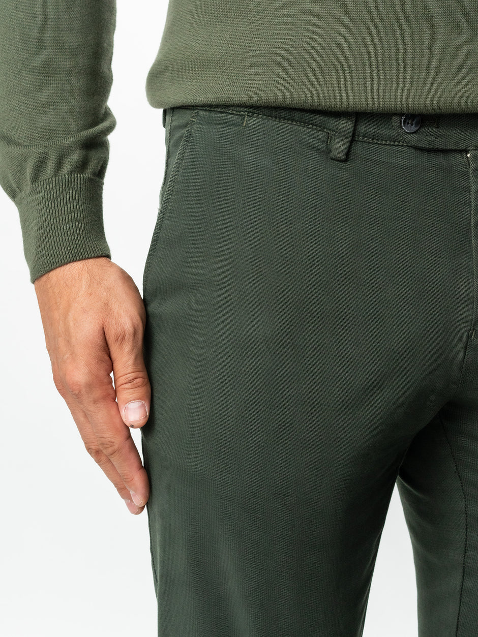 Pantaloni Casual Barbati Verde Inchis Bumbac Natural Toamna & Iarna Design Chinos BMan521 (2)