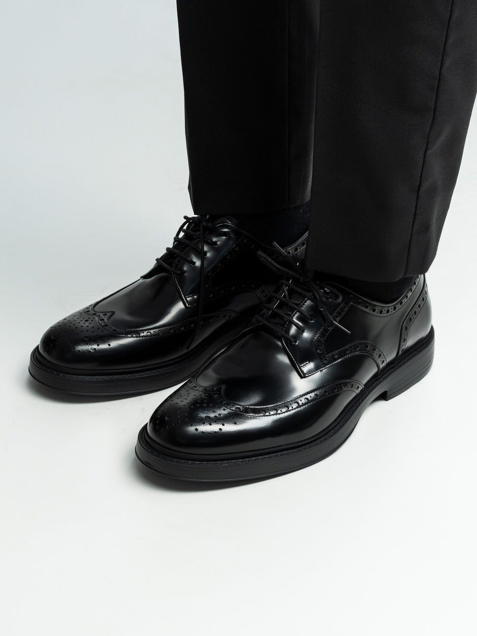 Pantofi Piele Barbati Derby Brogue Eleganti Negri BMan0421 (4)