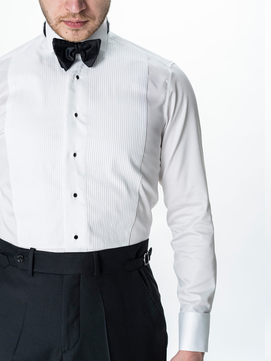 Camasa Alba Mire Barbati De Ceremonie Cu Plastron BMan0080 (7)