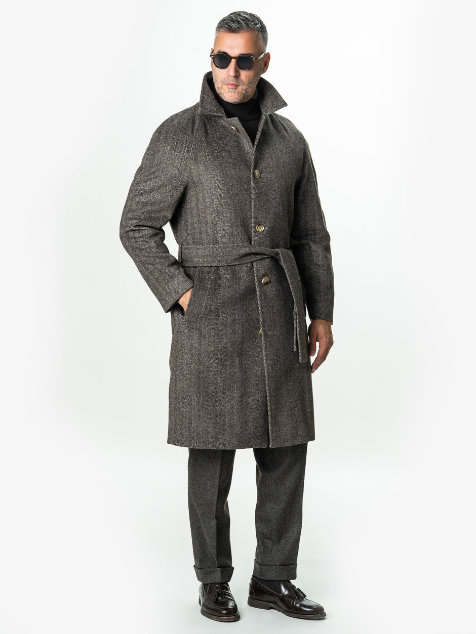 Palton Barbati Iarna Cafeniu 100% Lana Herringbone BMan0005 (4)