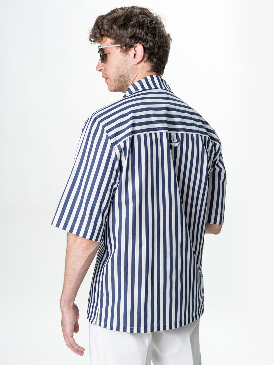Camasa Barbati Maneca Scurta cu Dungi Bleumarin 100% Bumbac BMan0205 (7)