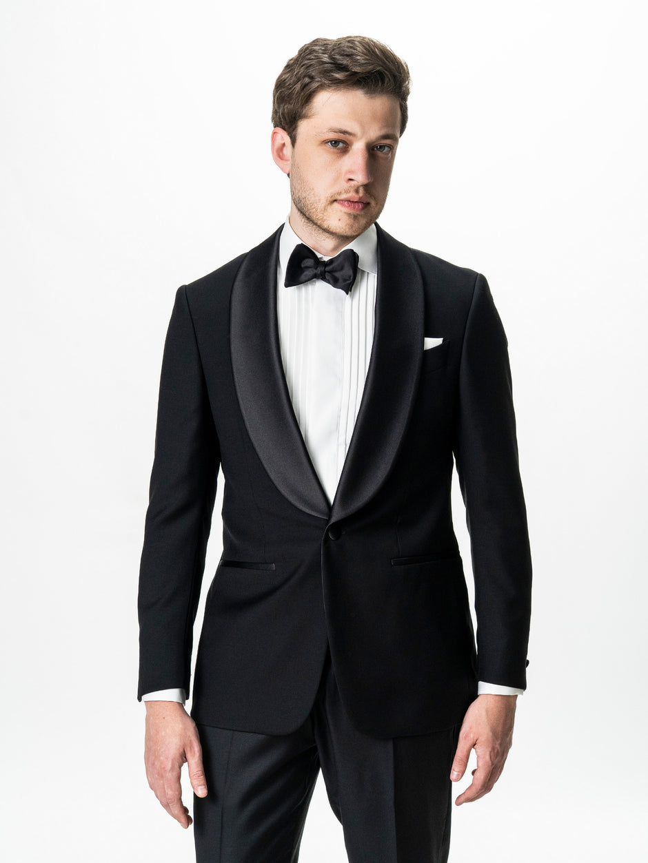 Costum Barbati Negru de Ceremonie 100% Lana Cerruti Super 130's BMan381 (10)
