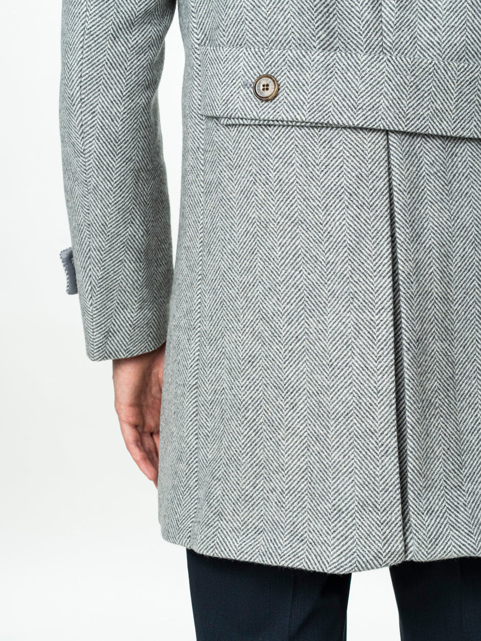 Palton Barbati La Doua Randuri Herringbone Din Lana Gri Deschis BMan0007 (9)