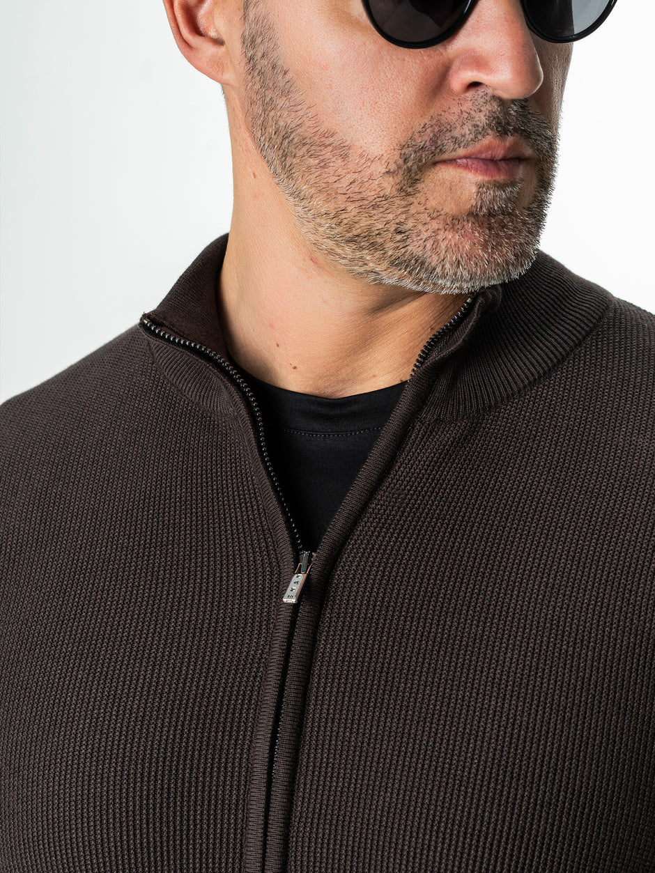 Pulover Barbati Cafeniu Cu Fermoar 100% Bumbac BMan0029 (4)