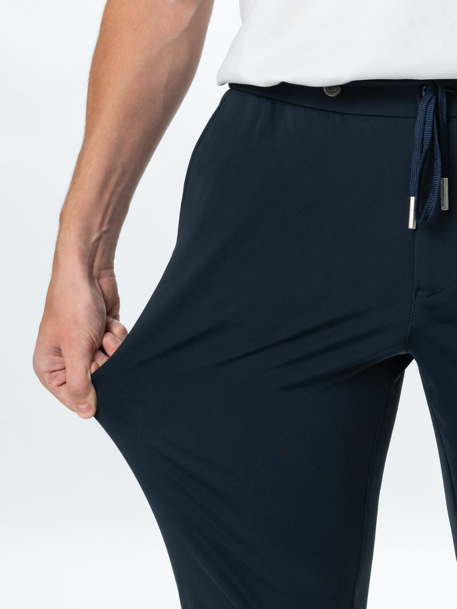 Pantaloni Casual & Office Premium City Flexo Cu Snur Barbati Bleumarin Spandex Milano BMan720 (3)