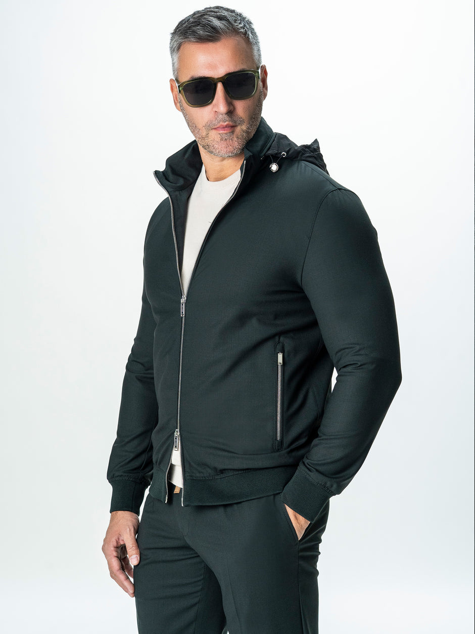 Tracksuit Premium Barbati Verde Inchis din Lana cu Gluga Ascunsa BMan0004 (6)