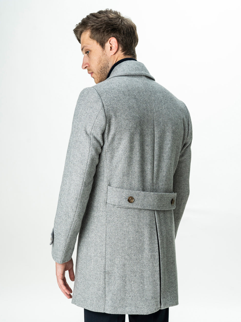 Palton Barbati La Doua Randuri Herringbone Din Lana Gri Deschis BMan0007 (10)