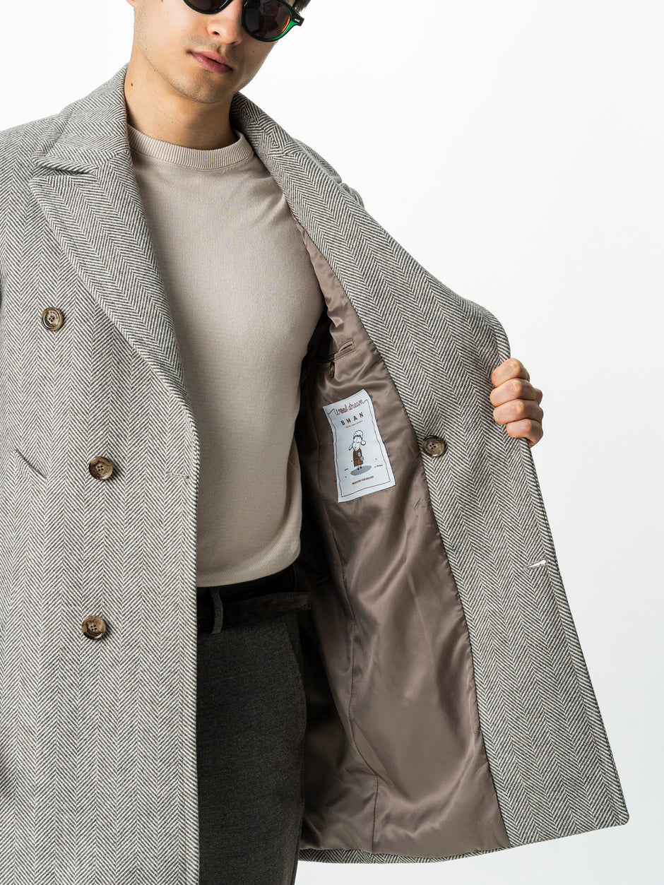 Palton Barbati La Doua Randuri Herringbone Din Lana Verde Olive BMan0007 (8)