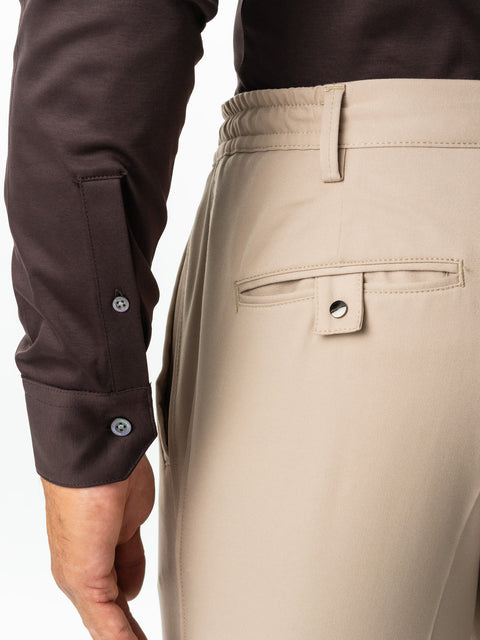 Pantaloni Premium Barbati City Flexo Cu Snur Bej Deschis BMan712 (3)