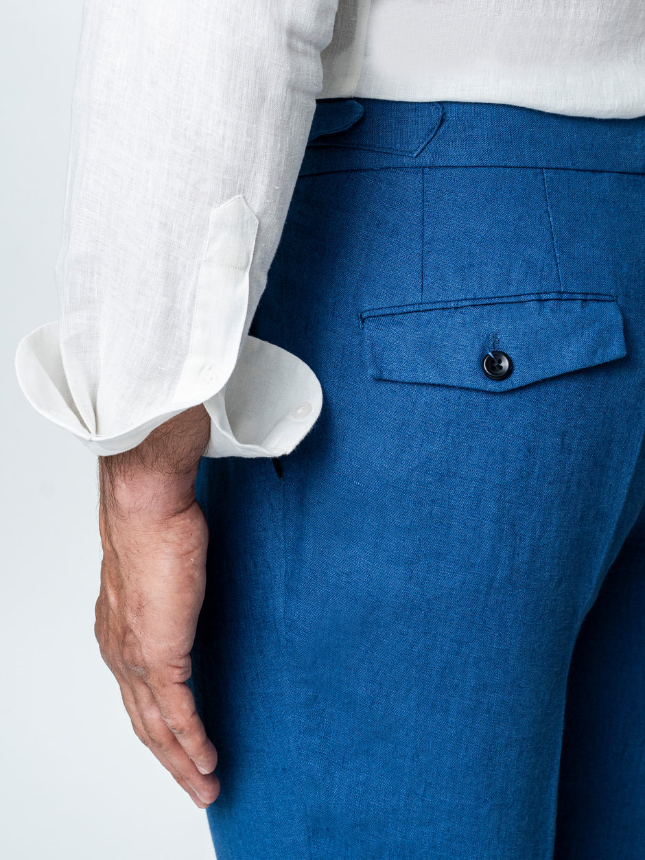 Pantaloni Albastri Cu Pense Barbati Gurkha In Natural Vitale Barberis BMan0013 (7)