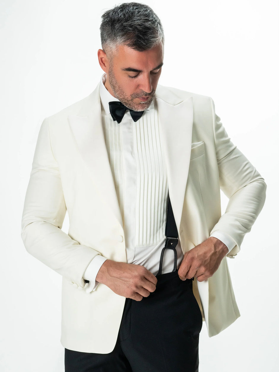 Costum Barbati Ceremonie Smoking Crem Lana Vitale Barberis Super110 BMan341 (5)