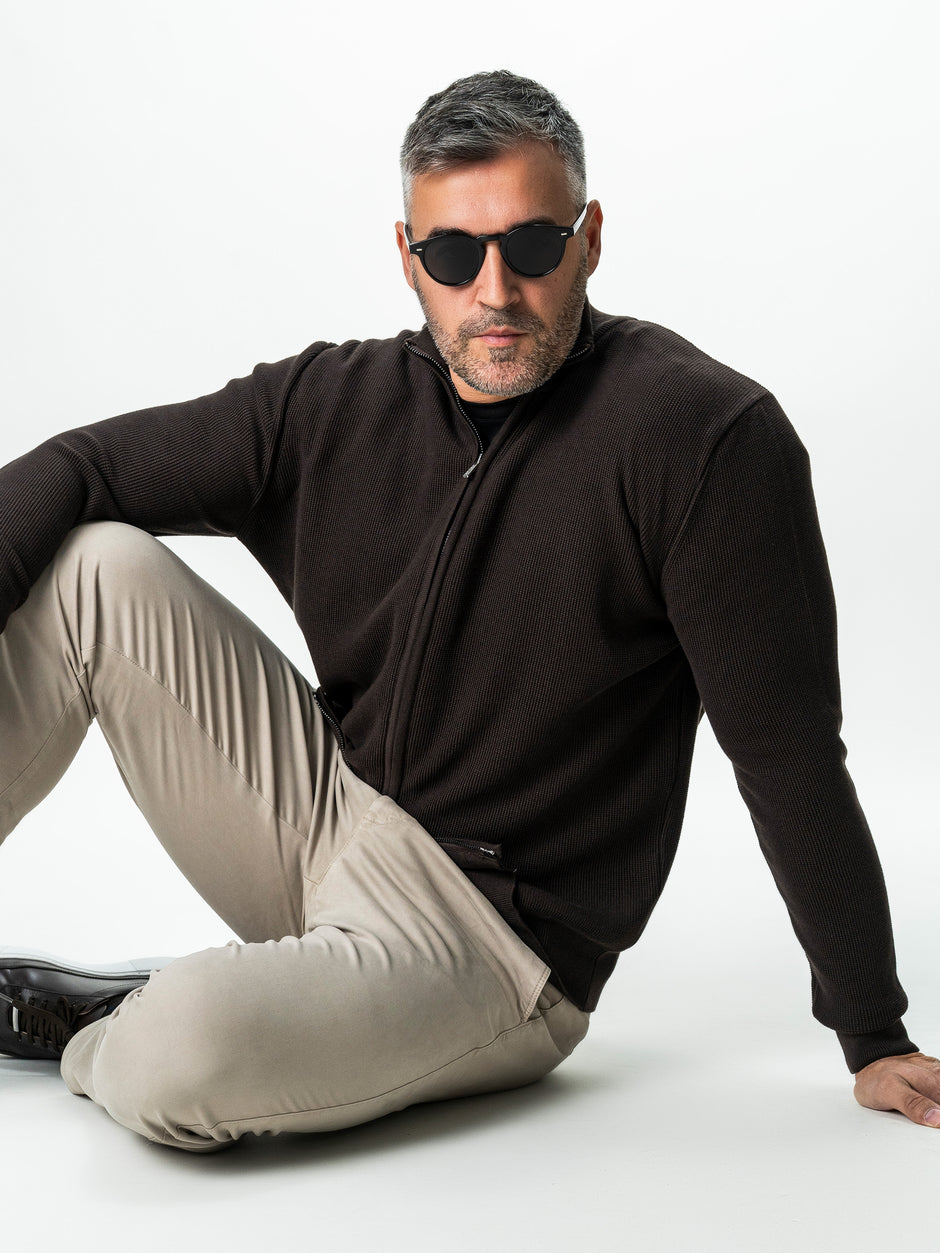 Pulover Barbati Cafeniu Cu Fermoar 100% Bumbac BMan0029 (5)