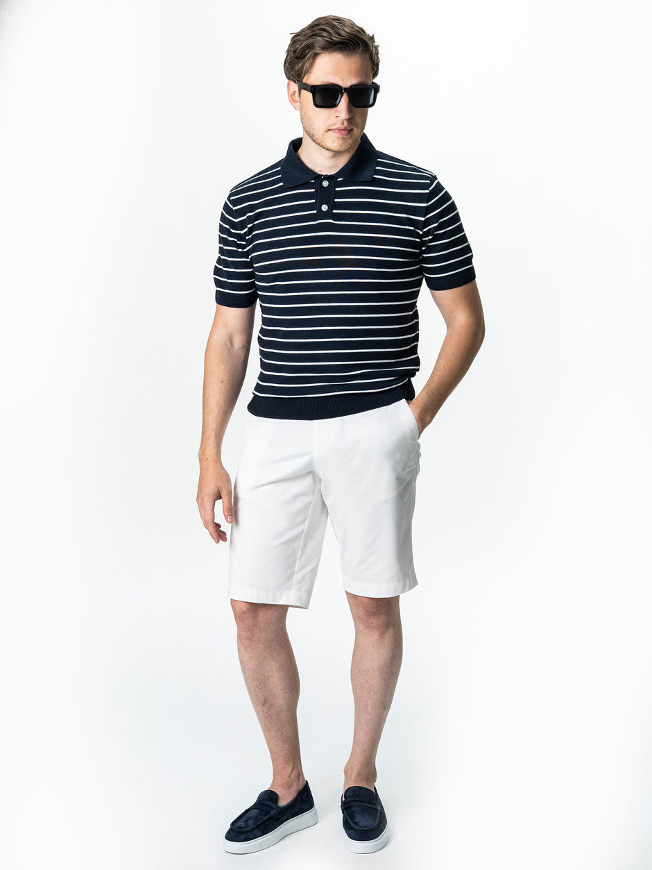 Tricou Barbati Polo Bleumarin In Dungi Bumbac Natural BMan0003 (2)