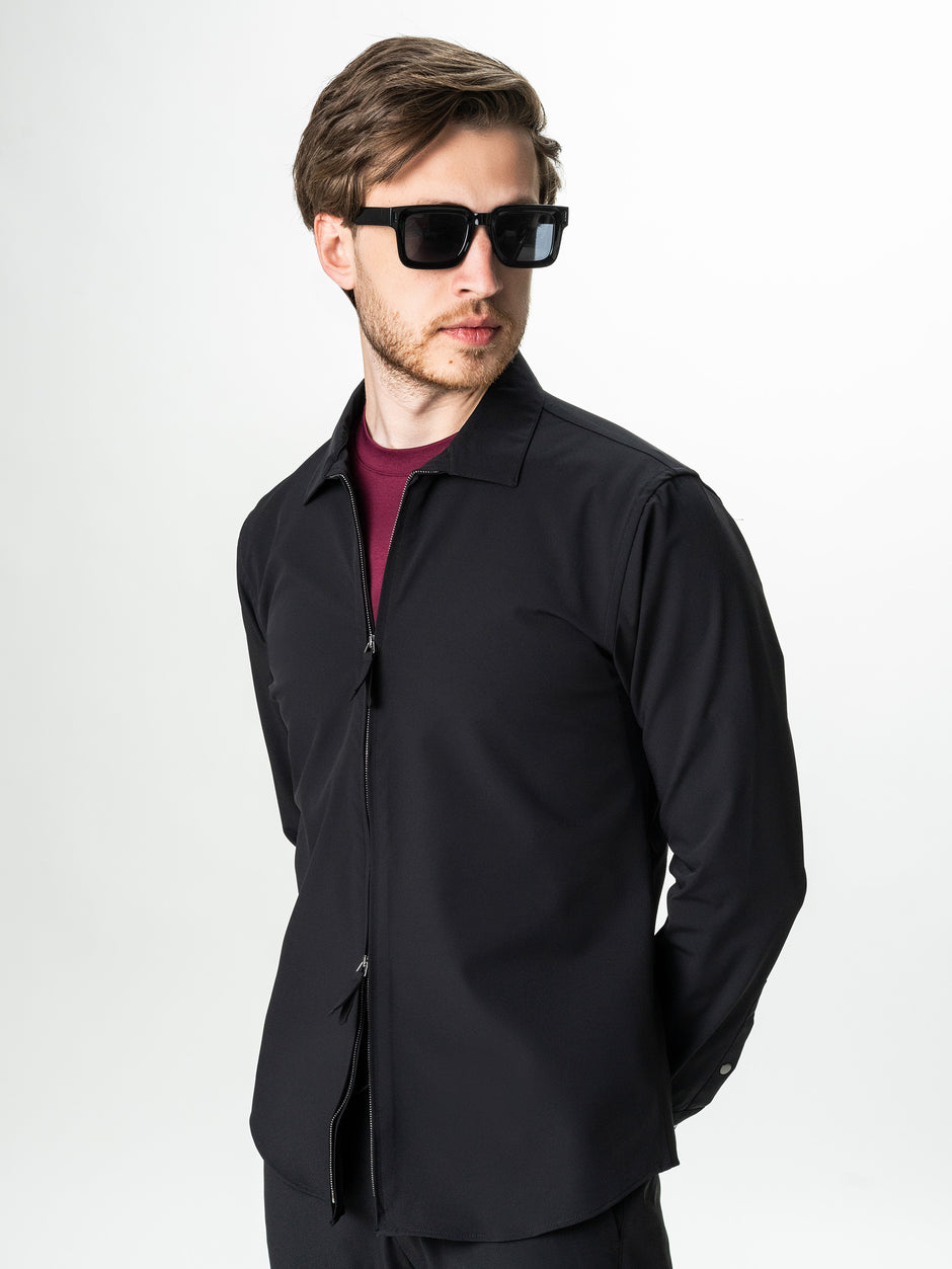 Camasa Tip Jacheta Neagra Din Spandex BMan0061 (1)