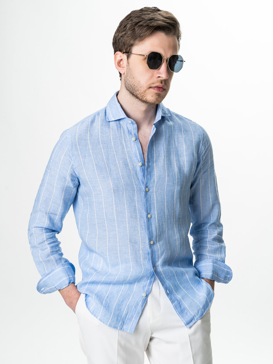 Camasa Barbati In Natural Albastru Bleu Dungi BMan0077 (4)