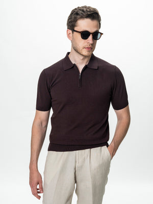 Tricou Barbati Polo Maro Cafeniu din Rayon cu Fermoar BMan0101