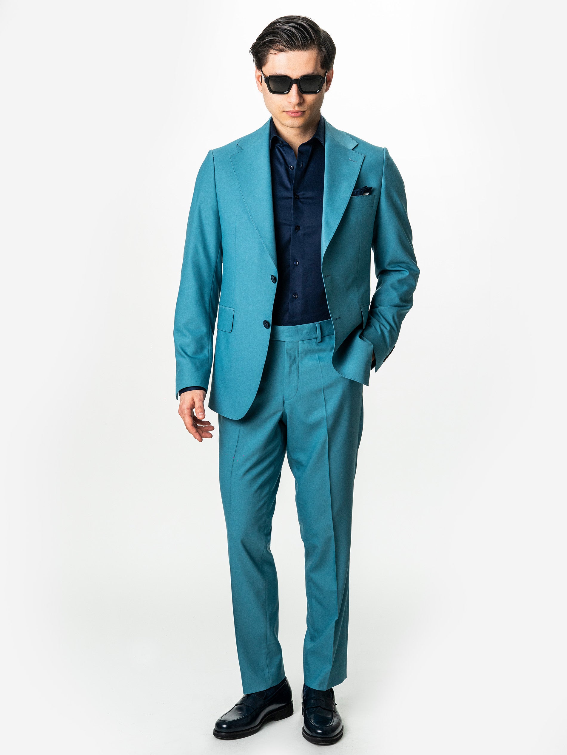 Costum Barbati Albastru Turcoaz De Vara Smart Casual BMan0018