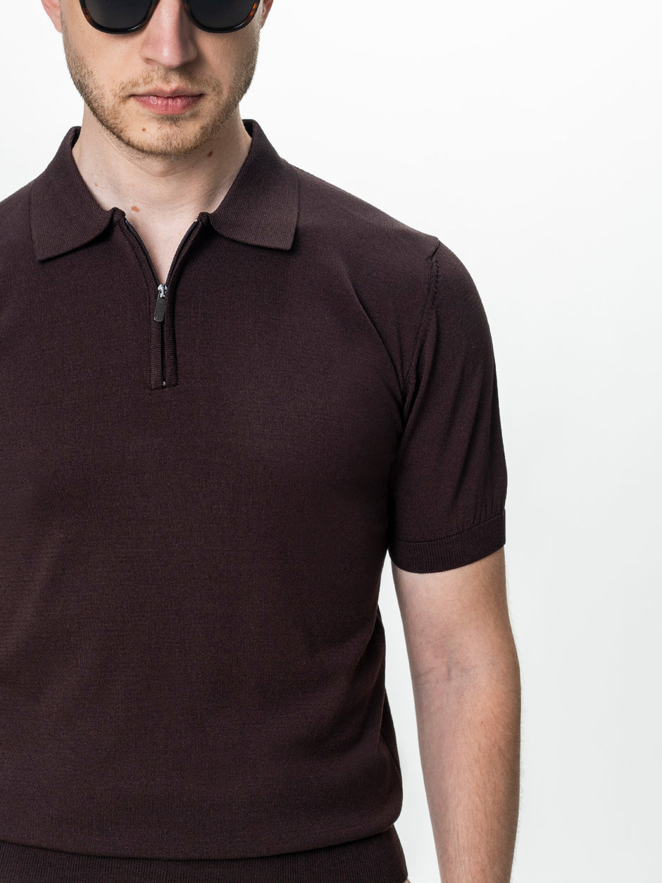 Tricou Barbati Polo Maro Cafeniu din Rayon cu Fermoar BMan0101 (4)