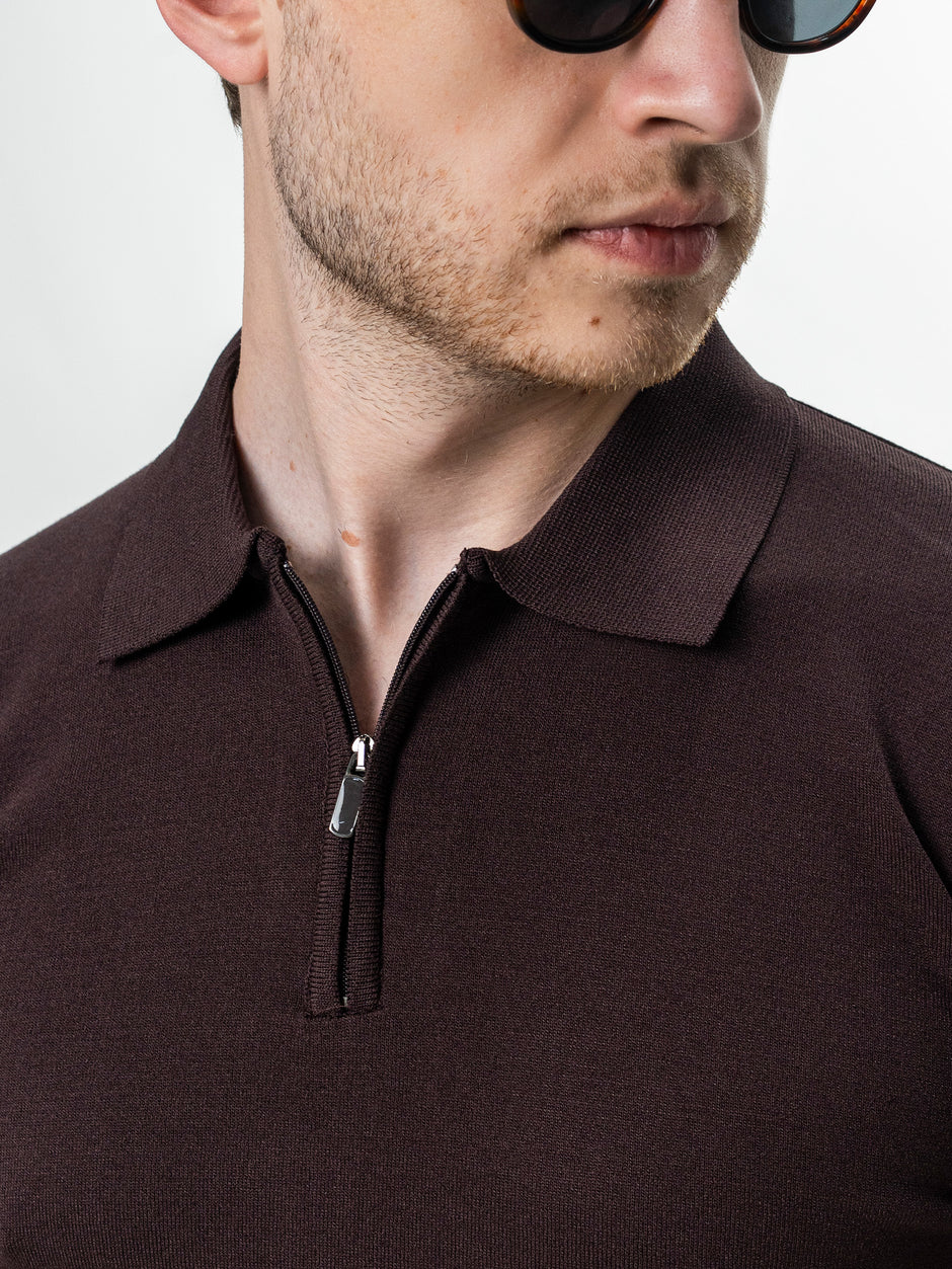 Tricou Barbati Polo Maro Cafeniu din Rayon cu Fermoar BMan0101 (5)