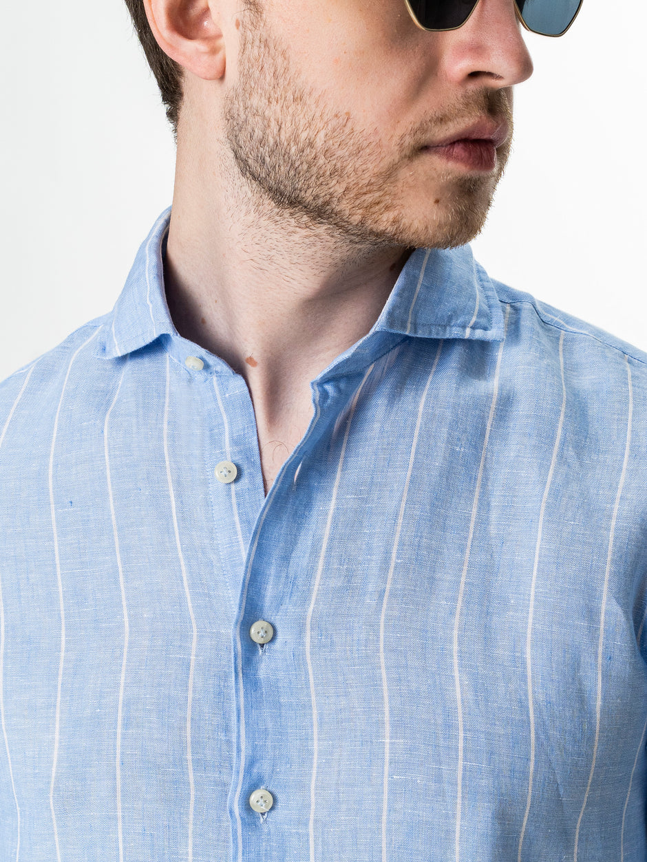 Camasa Barbati In Natural Albastru Bleu Dungi BMan0077 (5)