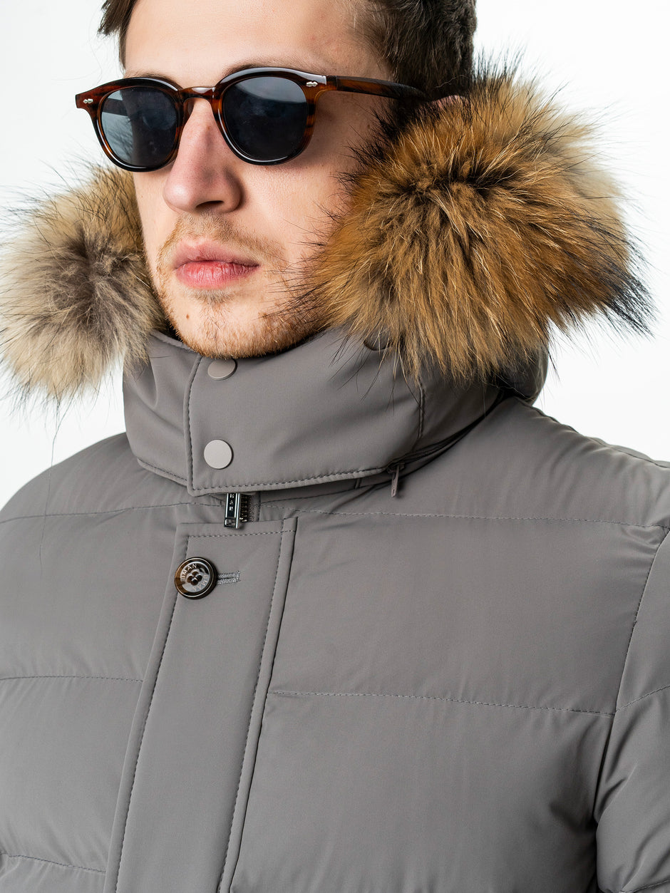 Geaca Barbati Crem Taupe de Iarna cu Blana Naturala si Softshell BMan0199 (3)