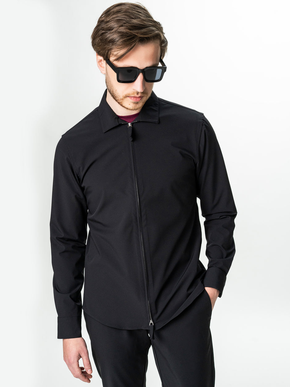 Camasa Tip Jacheta Neagra Din Spandex BMan0061 (4)