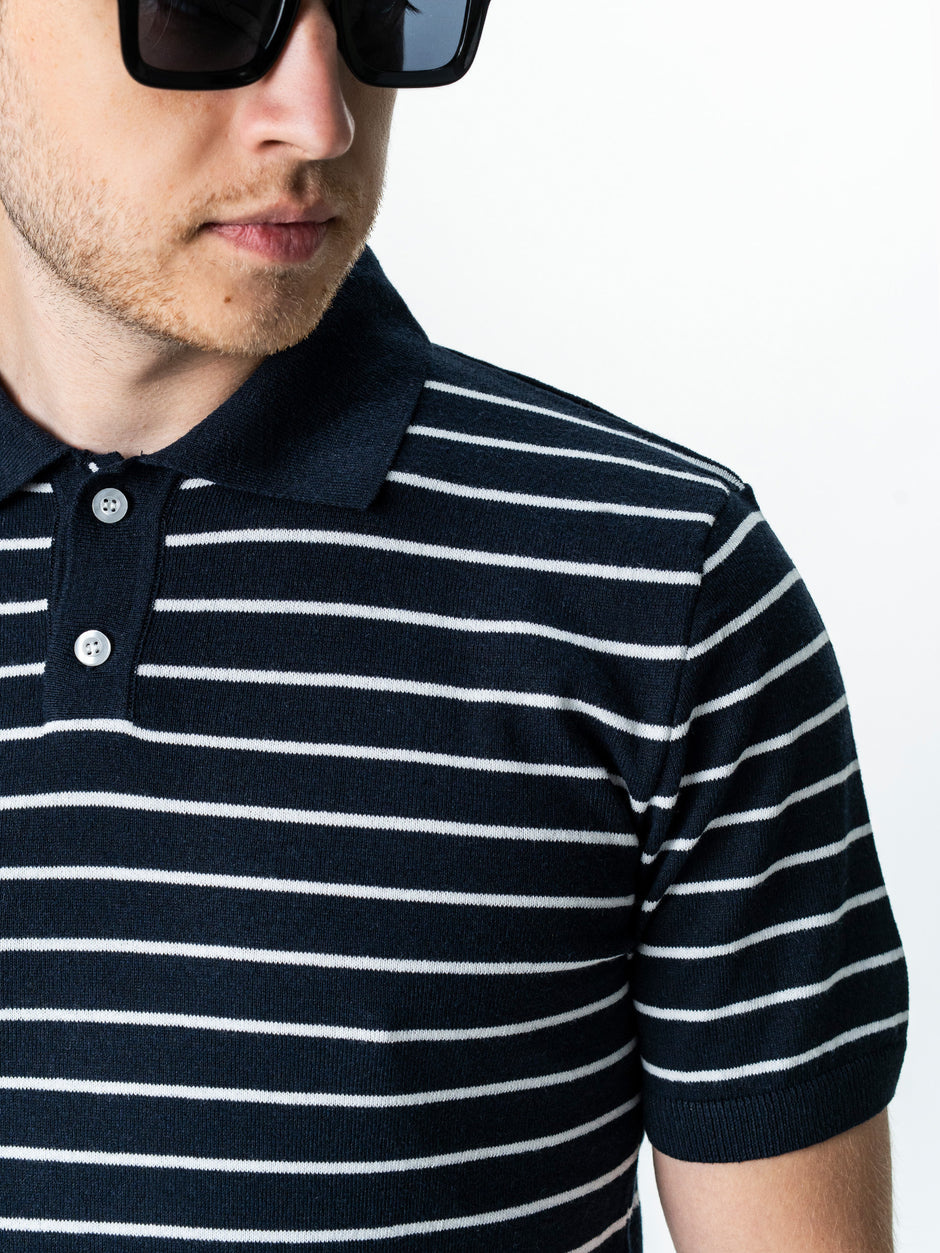 Tricou Barbati Polo Bleumarin In Dungi Bumbac Natural BMan0003 (5)