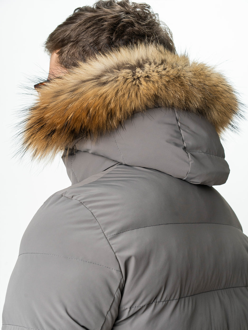 Geaca Barbati Crem Taupe de Iarna cu Blana Naturala si Softshell BMan0199 (7)