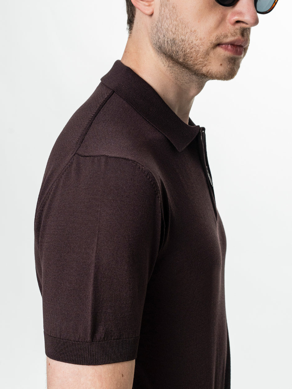 Tricou Barbati Polo Maro Cafeniu din Rayon cu Fermoar BMan0101 (8)