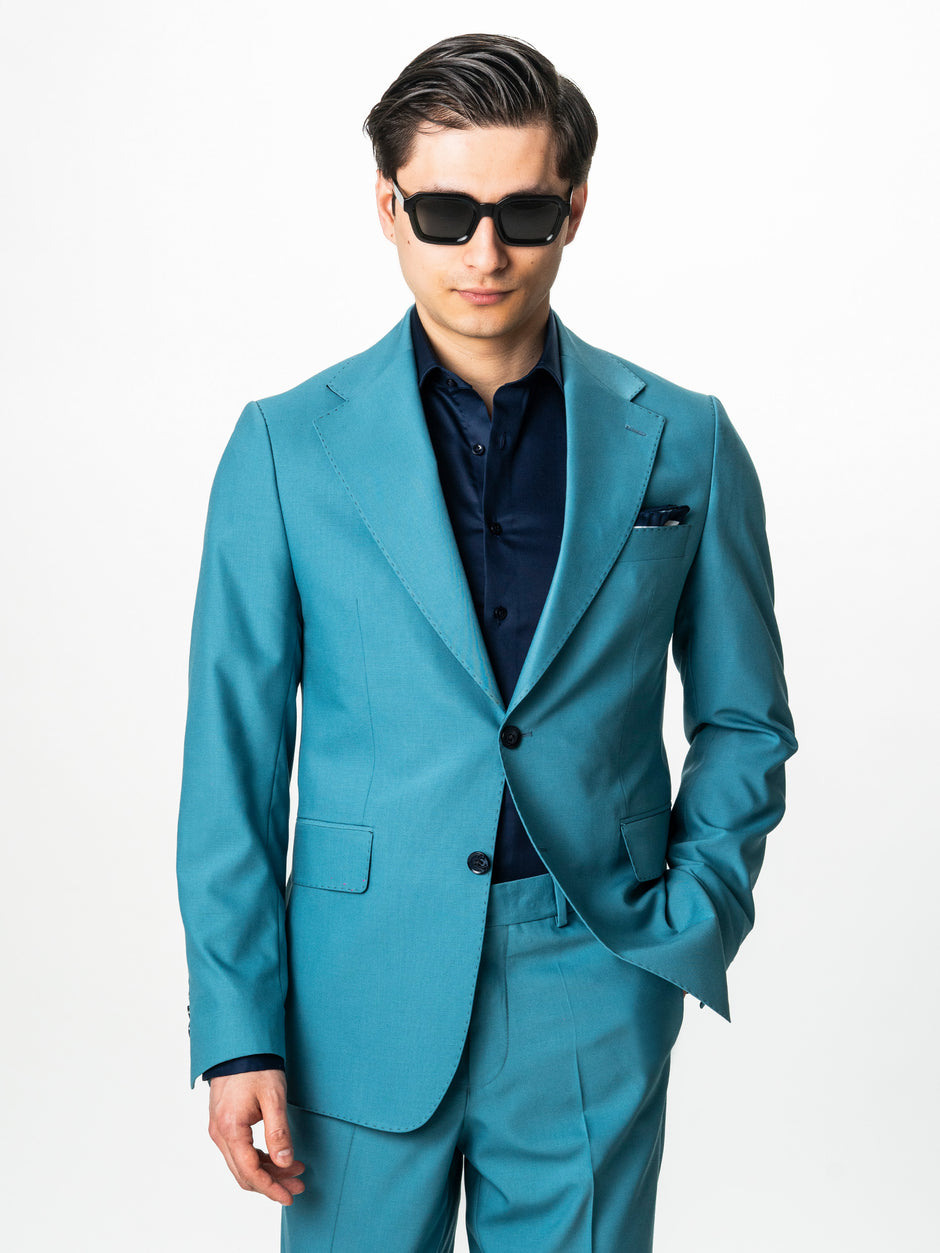 Costum Barbati Albastru Turcoaz De Vara Smart Casual BMan0018 (8)