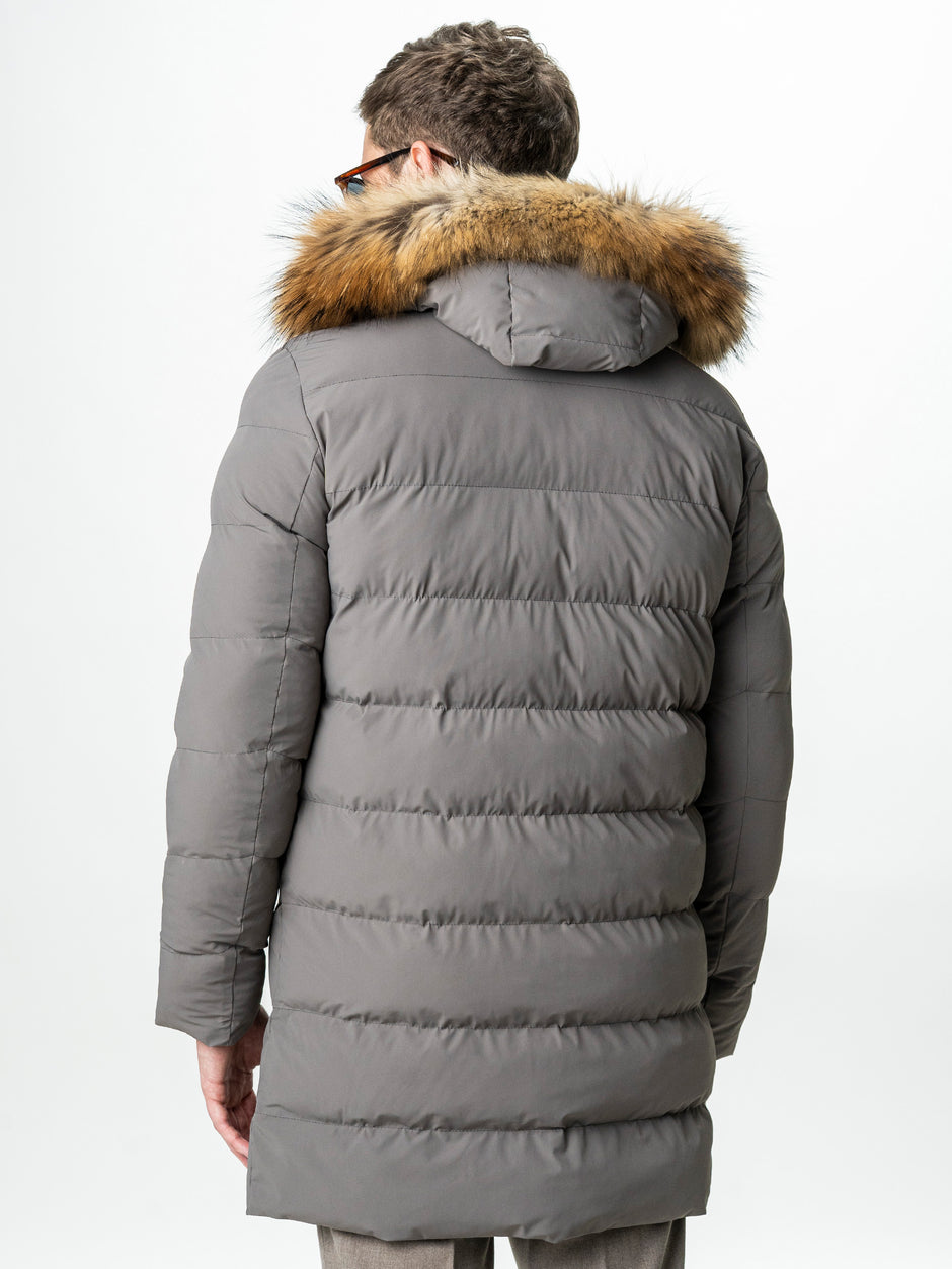 Geaca Barbati Crem Taupe de Iarna cu Blana Naturala si Softshell BMan0199 (8)