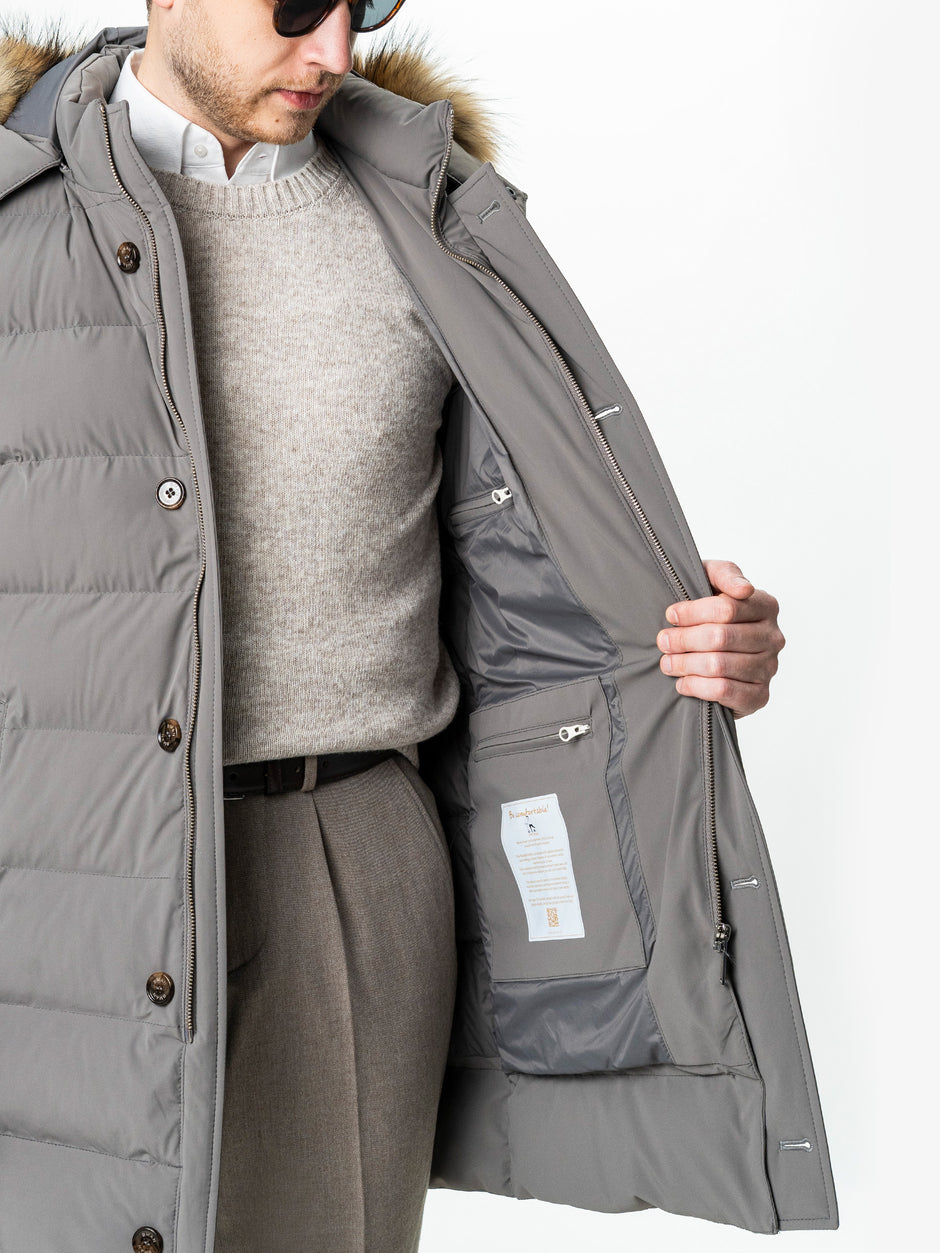 Geaca Barbati Crem Taupe de Iarna cu Blana Naturala si Softshell BMan0199 (6)