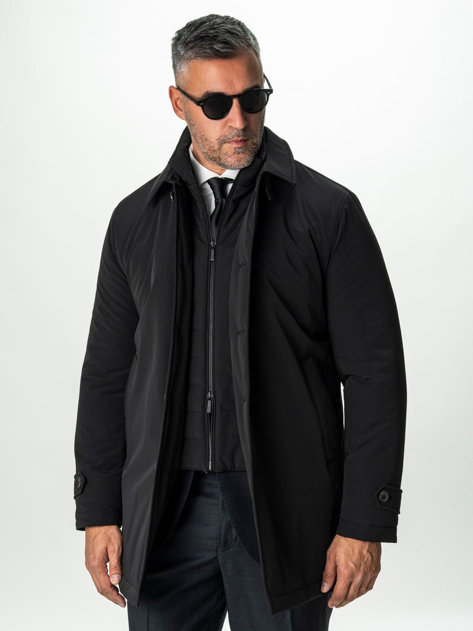 Geaca Eleganta Barbati Neagra cu Strat Matlasat Interior BMan0008 (1)