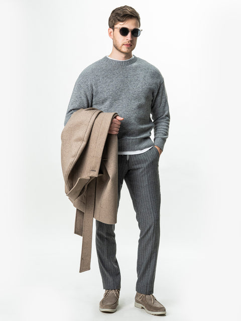 Pulover Barbati Gri Oversize 100% Lana Lambswool BMan0033