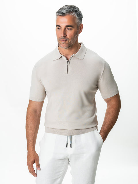 Tricou Barbati Polo Crem din Rayon cu Fermoar BMan0101